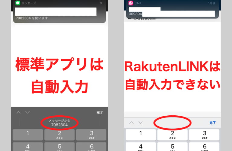 RakutenLINKの認証コード自動入力されない問題の画像